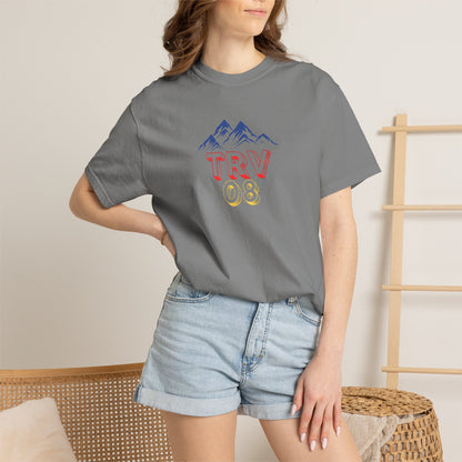 Unisex Printify TRV08 Logo T-Shirt in garment-dyed fabric, featuring a simple logo design on soft, casual cotton material.