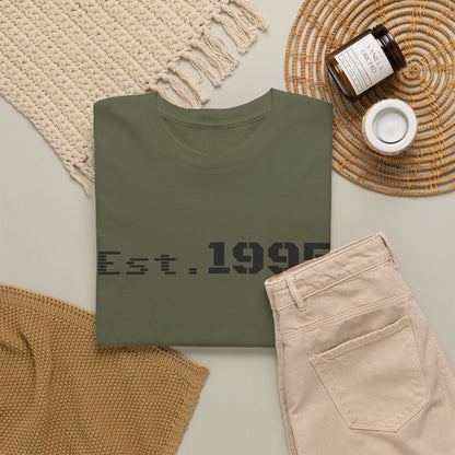 Vintage minimalist Est. 1995 T-shirt by Printify featuring simple birthday design on soft fabric.