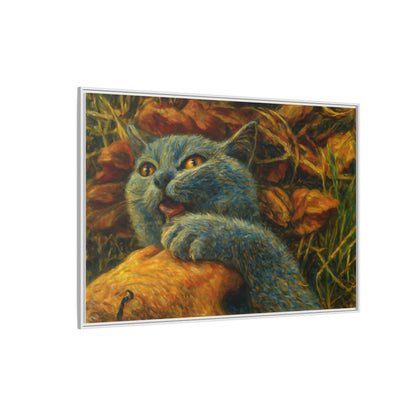 Blue cat canvas print wall art by Printify featuring a whimsical design, perfect for cat lovers' home decor.