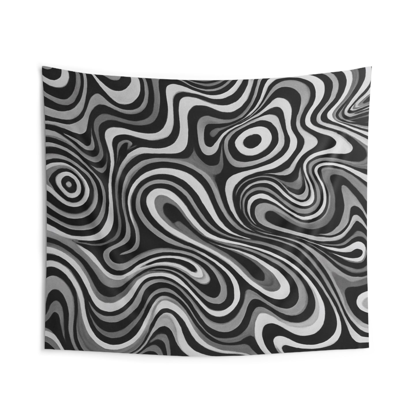 Psychedelic Swirl Wall Tapestry — Black & White Retro Optical Art