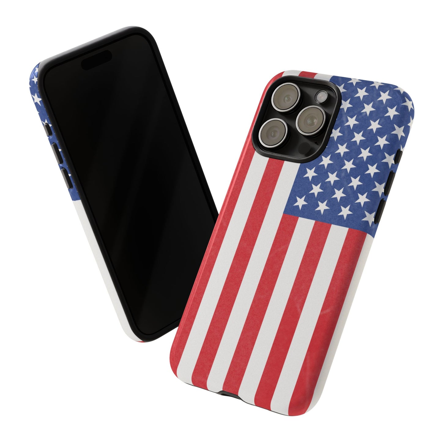 Durable American flag-themed phone case for iPhone, featuring a tough, patriotic design by Printify.