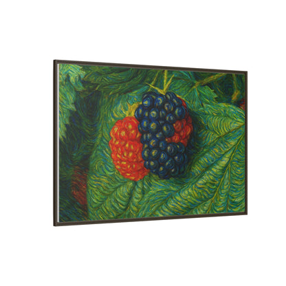 Blackberry still life framed canvas print by Printify, featuring realistic blackberries in a detailed, artistic design.