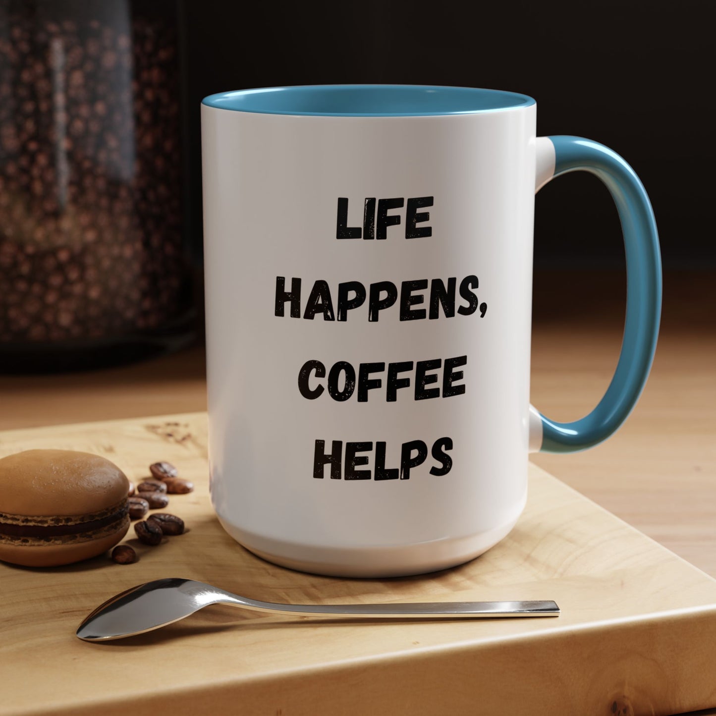 Life Happens Coffee Mug - Inspirational Coffee Cup, Gift for Coffee Lovers, Motivational Mug, Black Accent Mug, Coffee Humor