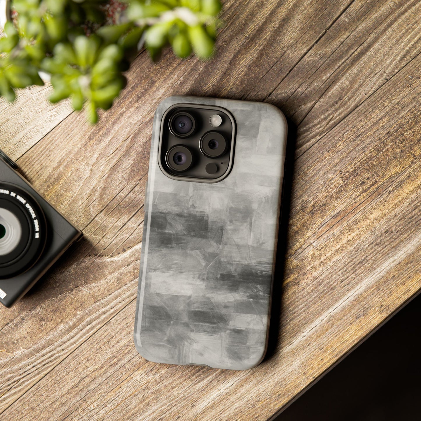 Abstract gray grid phone case for iPhone, tough protective cover by Printify with modern design.