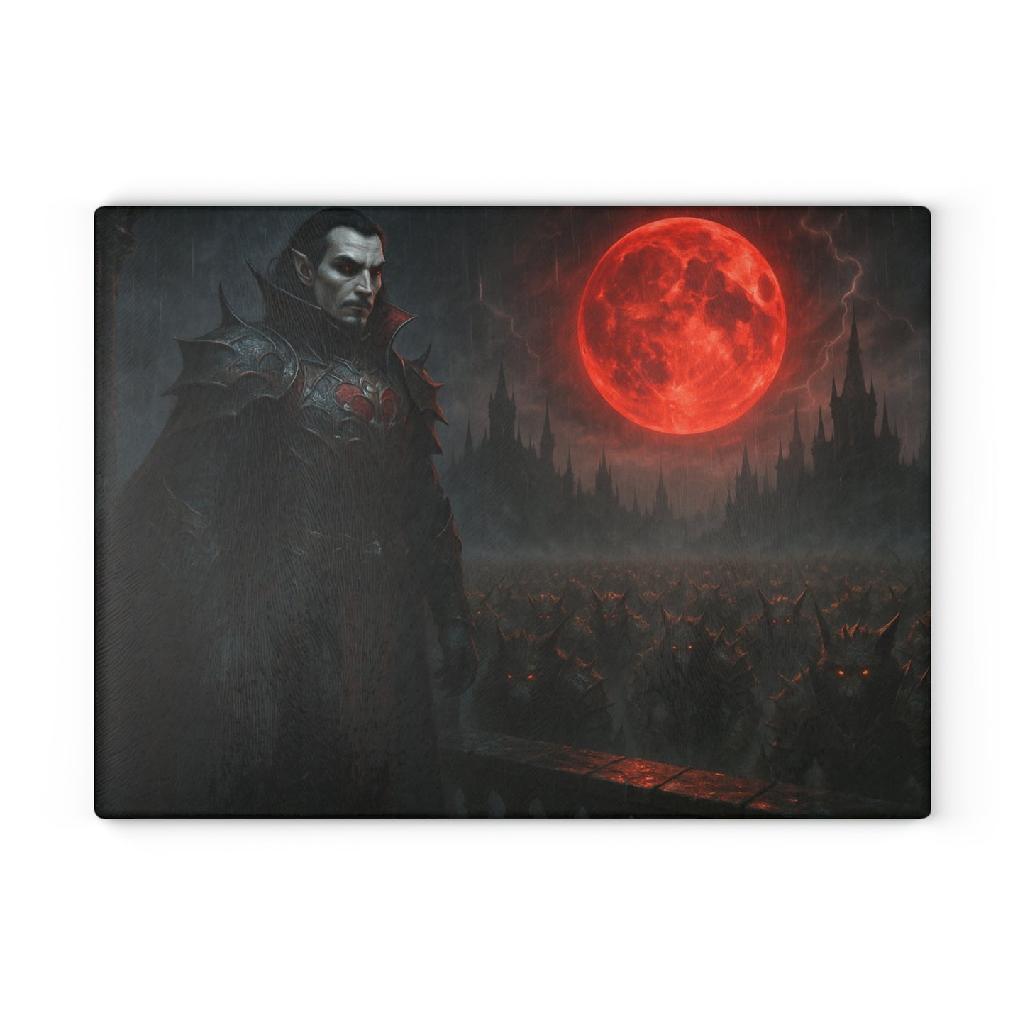Vampire Blood Moon Glass Cutting Board — Gothic Kitchen Décor