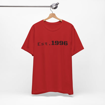 Vintage Est. 1996 T-shirt by Printify featuring a classic design, perfect for birthday celebrations or casual wear.