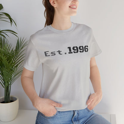 Vintage Est. 1996 T-shirt by Printify featuring retro design, perfect for birth year birthday gift, shown in black with white print.