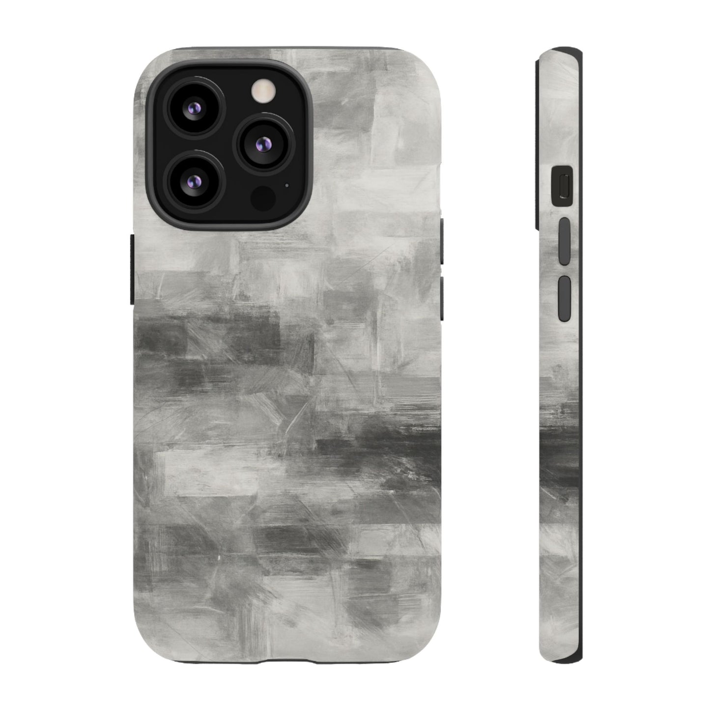 Abstract gray grid phone case for iPhone, tough protective cover by Printify, showcasing a modern geometric design.