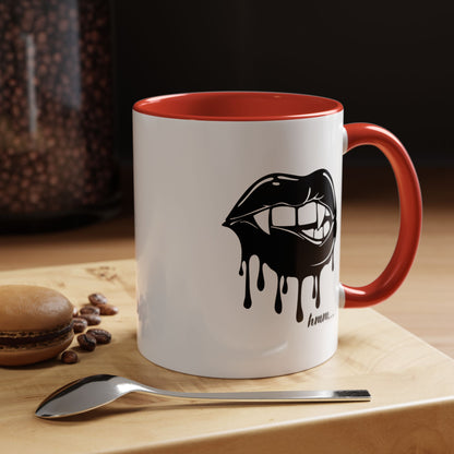 Black Dripping Lips accent coffee mug with bite graphic, available in 11oz and 15oz sizes, by Printify.
