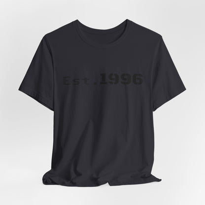 Vintage Est. 1996 T-shirt by Printify featuring a classic design, perfect as a birthday gift for someone born in 1996.
