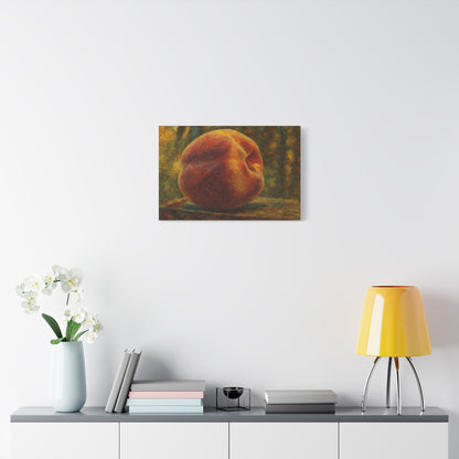 Peach still life matte canvas print by Printify, stretched 1.25-inch wall art featuring vibrant peach and floral design.