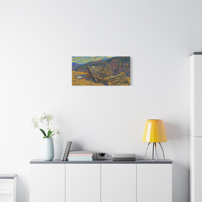 Impressionist Starry Landscape canvas print by Printify showing a vibrant night sky with stars and a serene landscape scene.