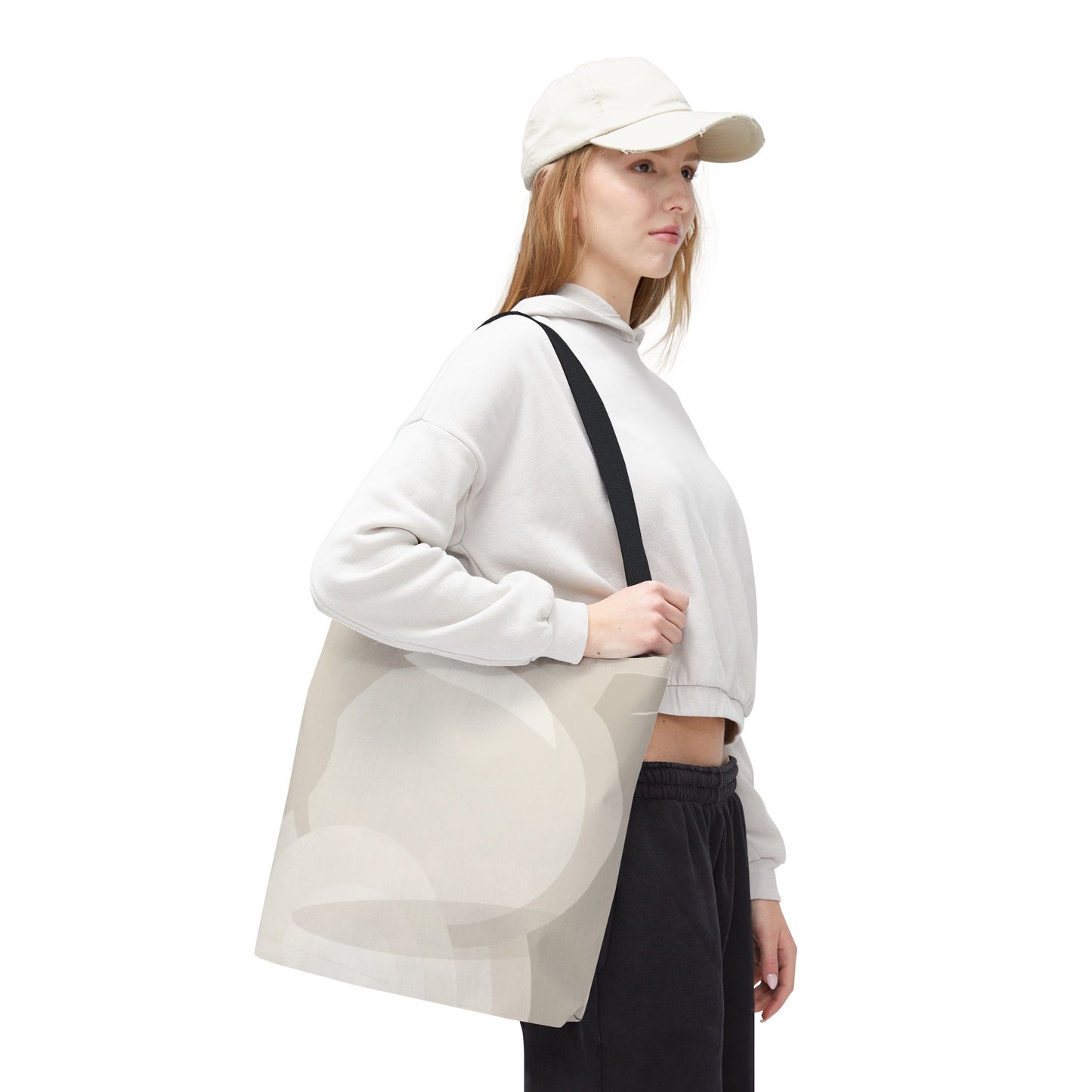 Neutral Abstract Circle Pattern Tote Bag | Minimal Beige AOP Canvas