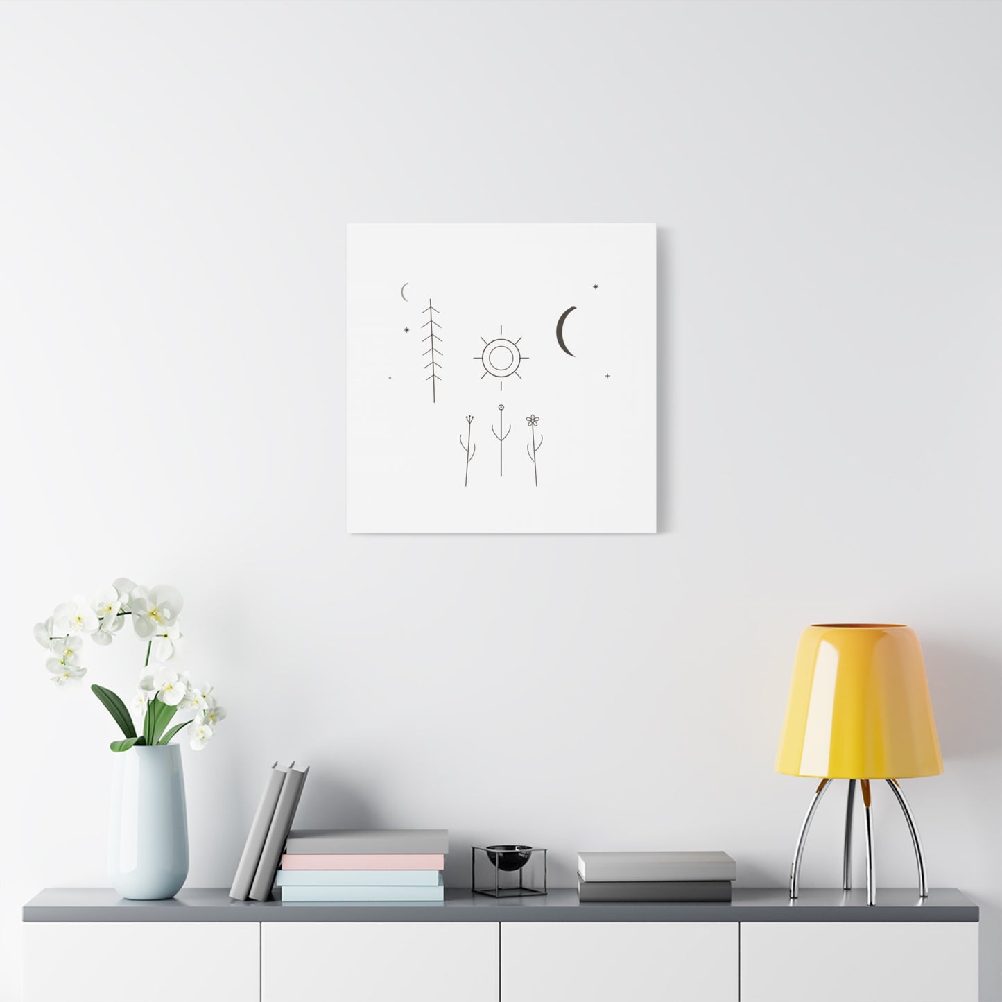 Minimal Sun Moon Botanical Canvas | Stretched Matte Wall Art