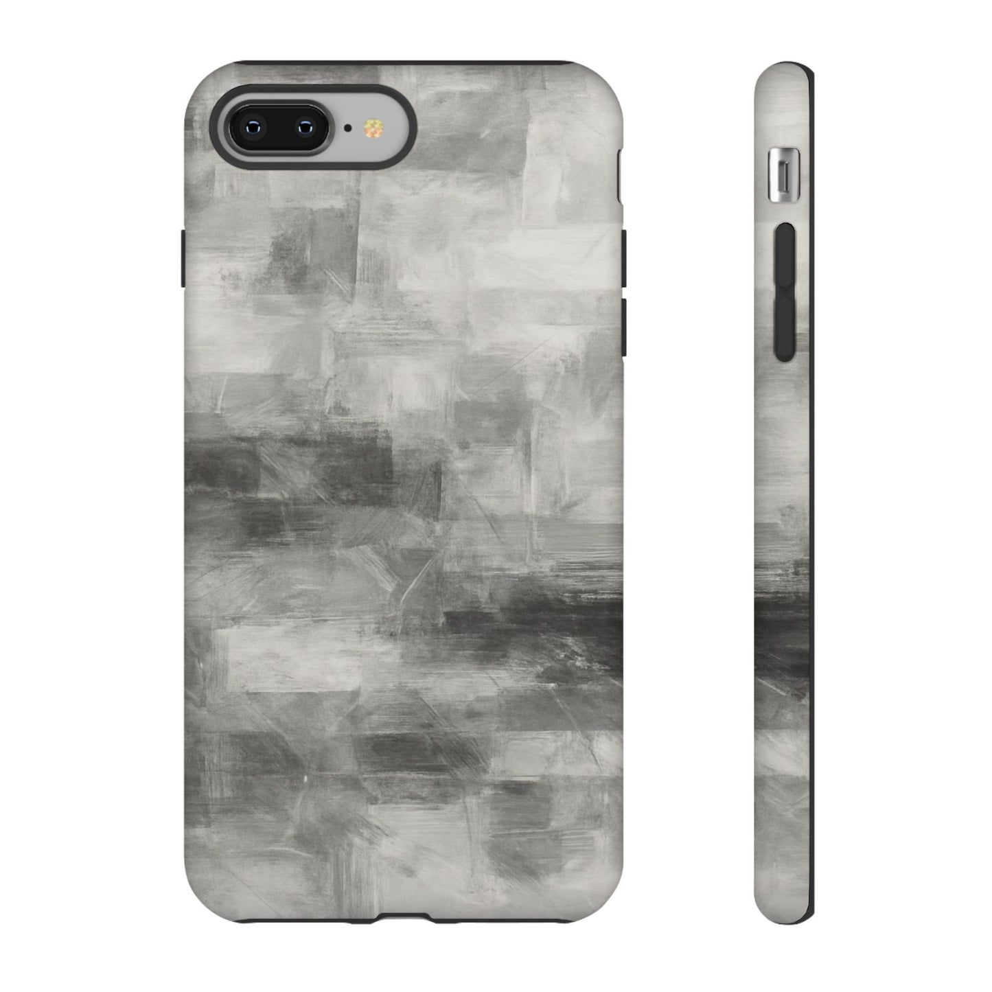 Abstract gray grid phone case for iPhone, tough protective cover by Printify featuring a modern geometric design.