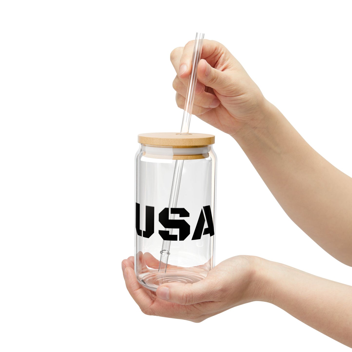 USA 16oz Sipper Glass with Bamboo Lid & Straw – Patriotic Reusable Drink Tumbler