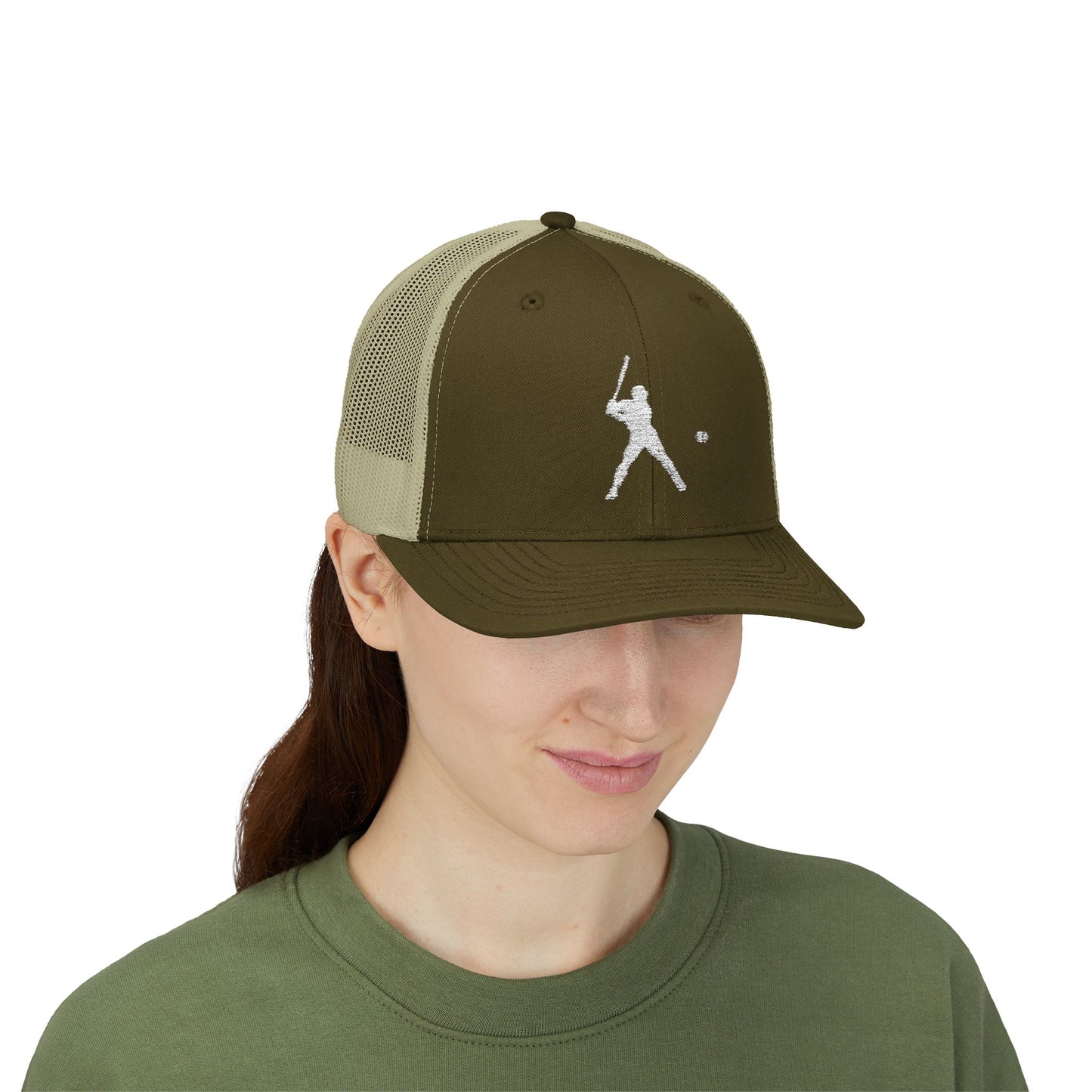 Vintage batter silhouette baseball snapback trucker cap by Printify, featuring classic design and adjustable snap closure.
