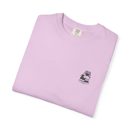 Cozy Cat on Books T-Shirt | Reading Tea Stack Illustration
