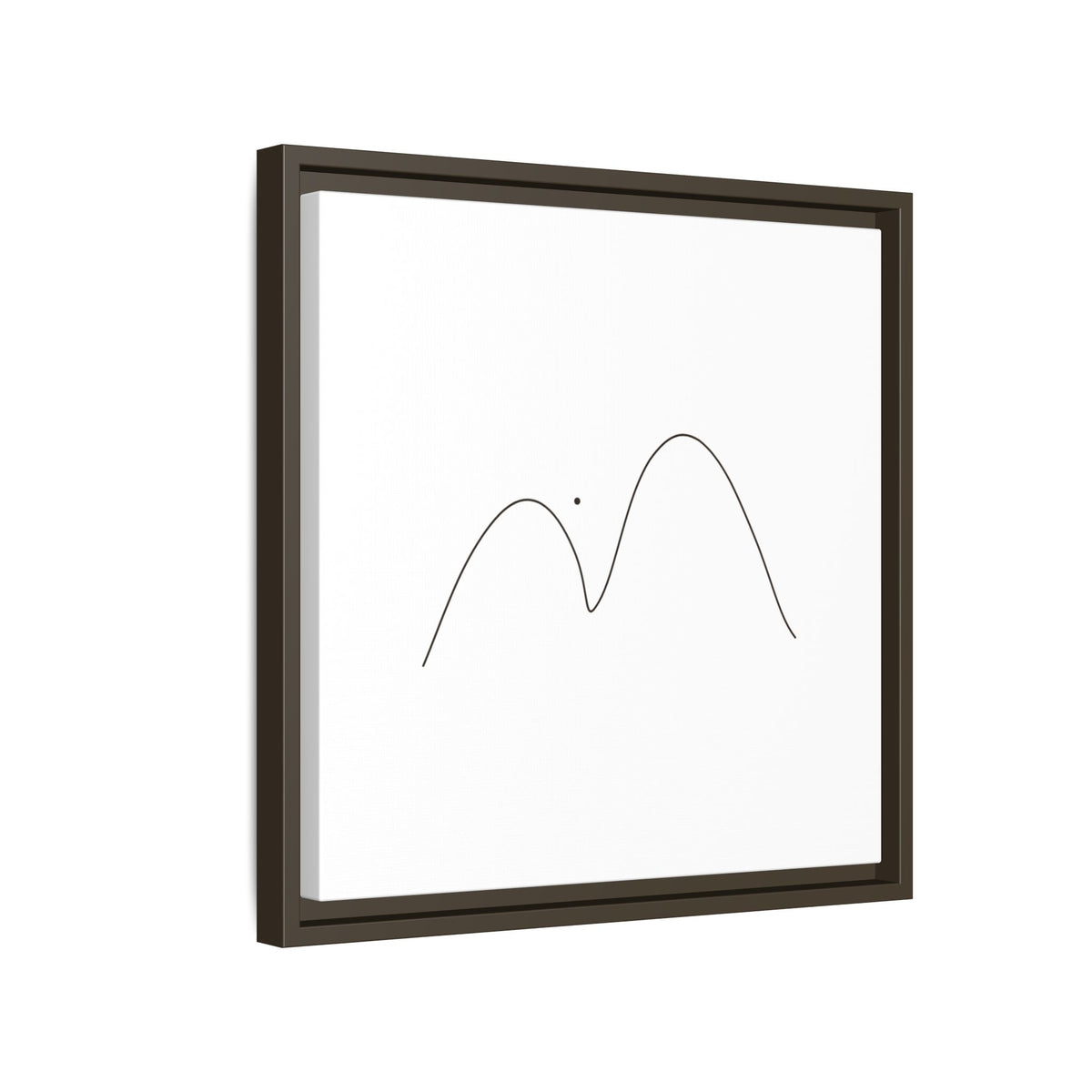 Minimalist mountain line art framed matte canvas by Printify, featuring simple mountain outlines on a clean canvas background.