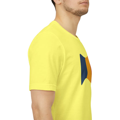 Romania flag T-shirt from Printify featuring a minimal waving tricolor design, casual unisex tee for patriotic style.