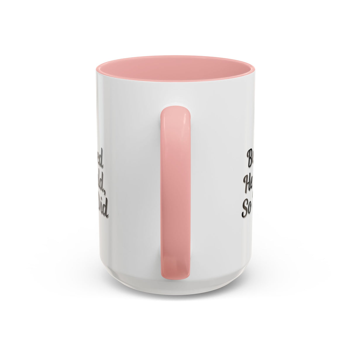 Printify "He Believed He Could So He Did" inspirational coffee mug with bold black text on a white ceramic mug.