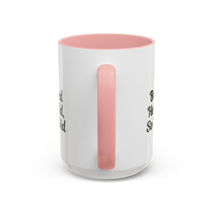 Printify "He Believed He Could So He Did" inspirational coffee mug with bold black text on a white ceramic mug.
