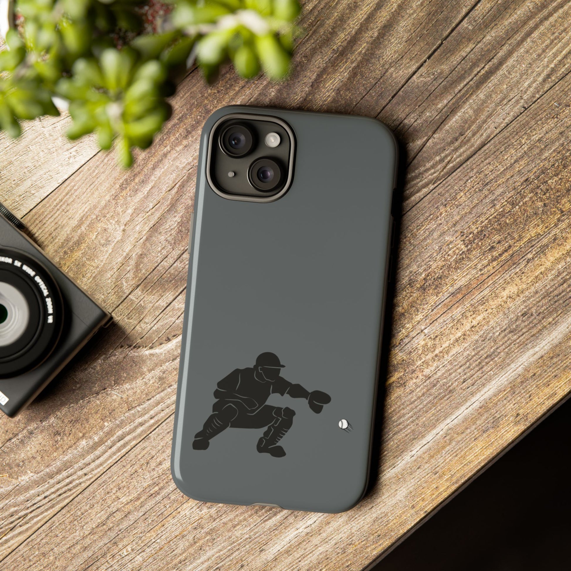 Printify baseball catcher phone case with tough protective cover featuring a detailed baseball glove and ball design.