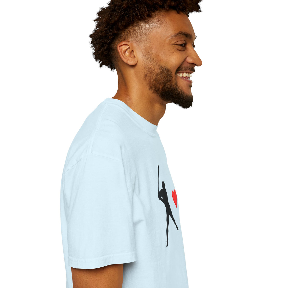White baseball batter heart T-shirt by Printify featuring a sporty graphic and casual fit on a plain background.