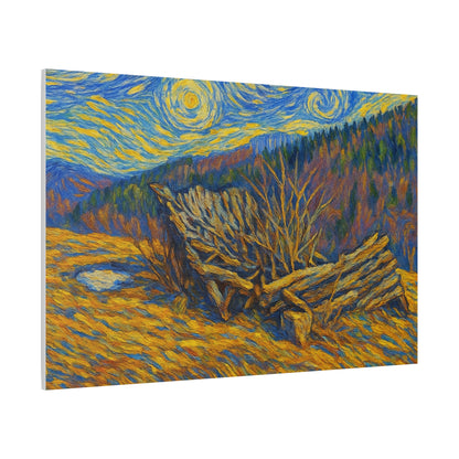 Impressionist Starry Landscape canvas print by Printify showcasing a vibrant night sky with stars and lush landscape.