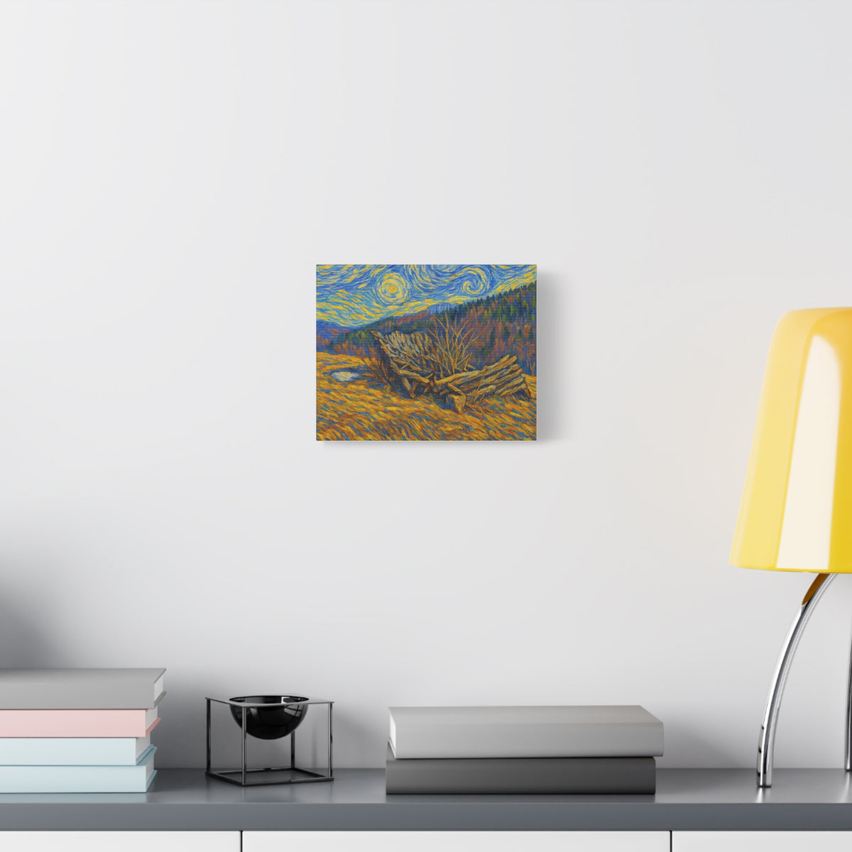 Impressionist starry landscape canvas print by Printify, featuring a vibrant night sky with stars and swirling colors.