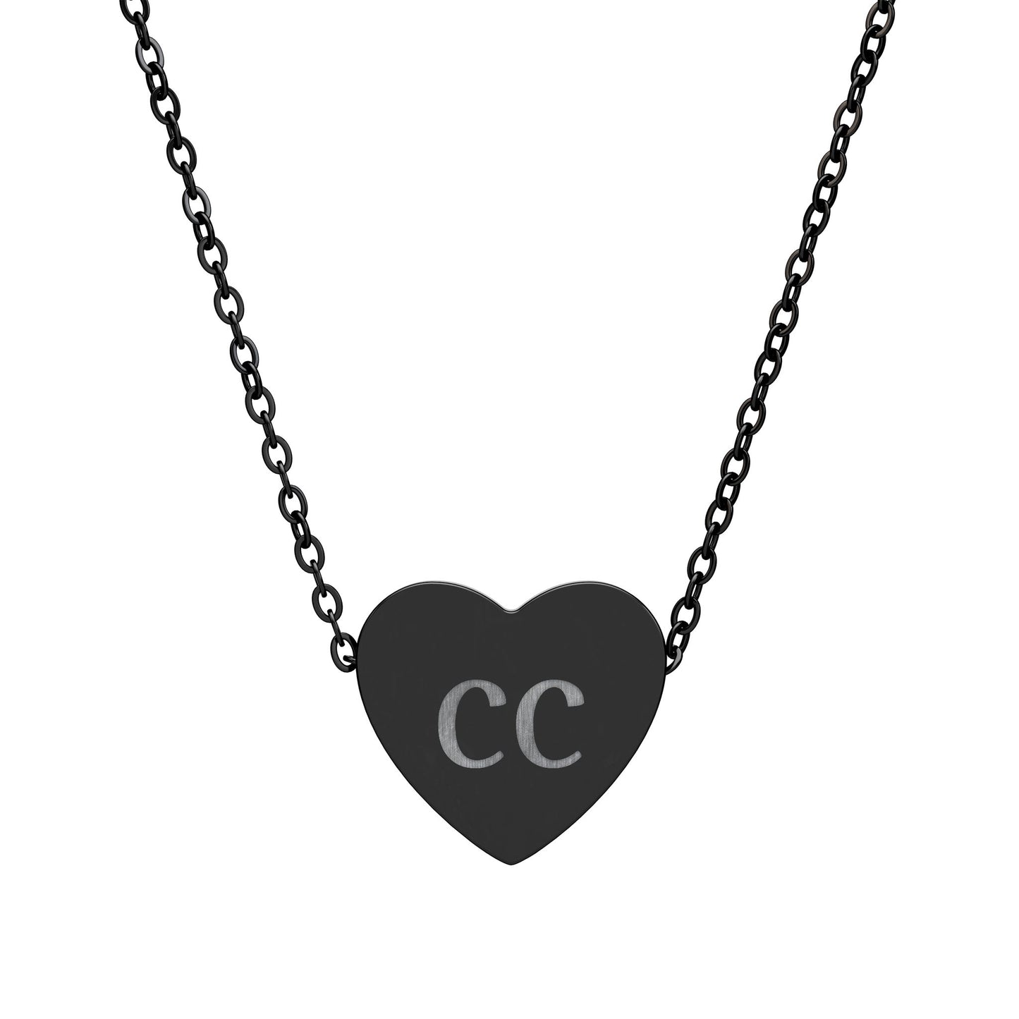 Personalized engraved heart necklace with initials pendant, stylish accessories by Printify showing close-up of silver heart charm.