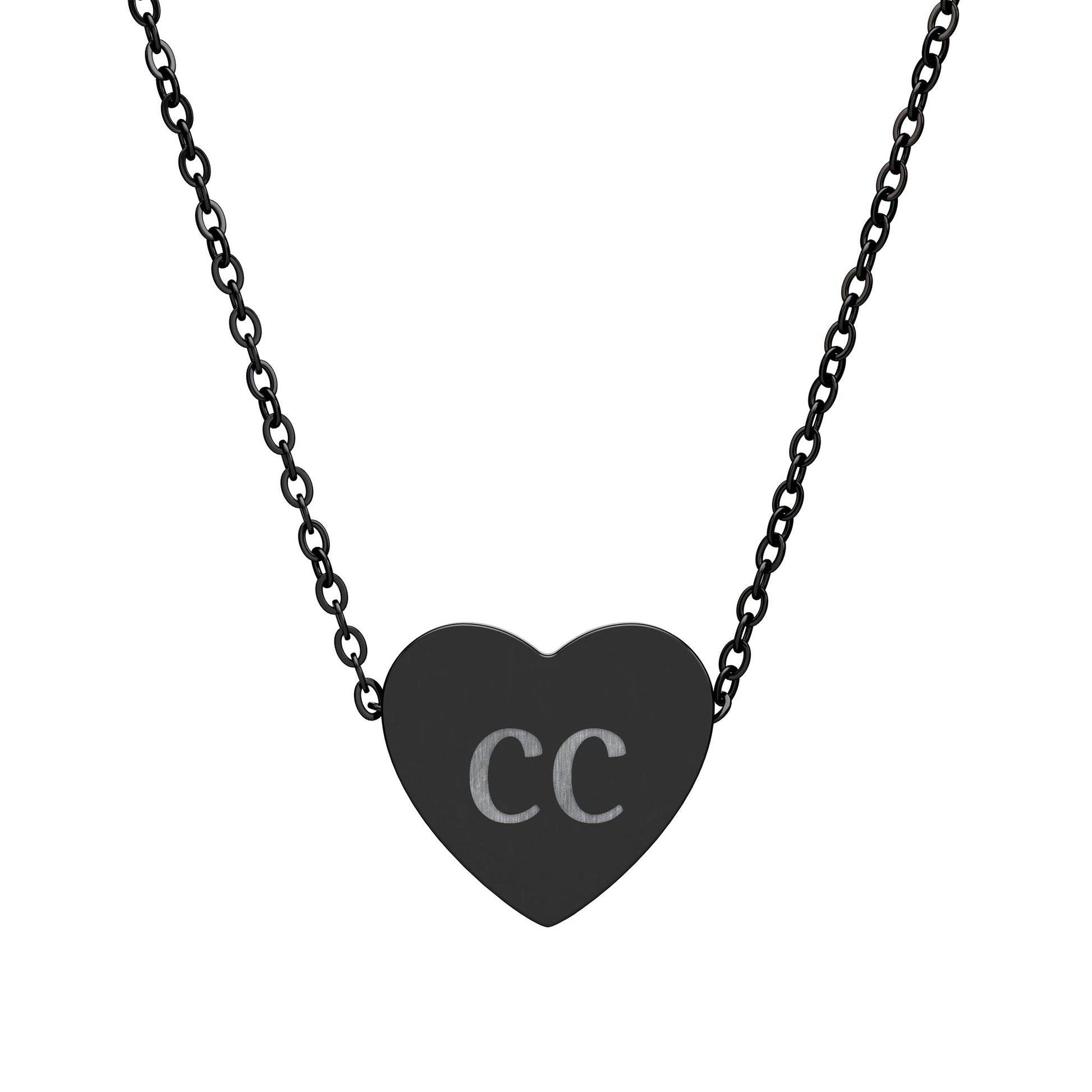 Personalized engraved heart necklace with initials pendant, stylish accessories by Printify showing close-up of silver heart charm.