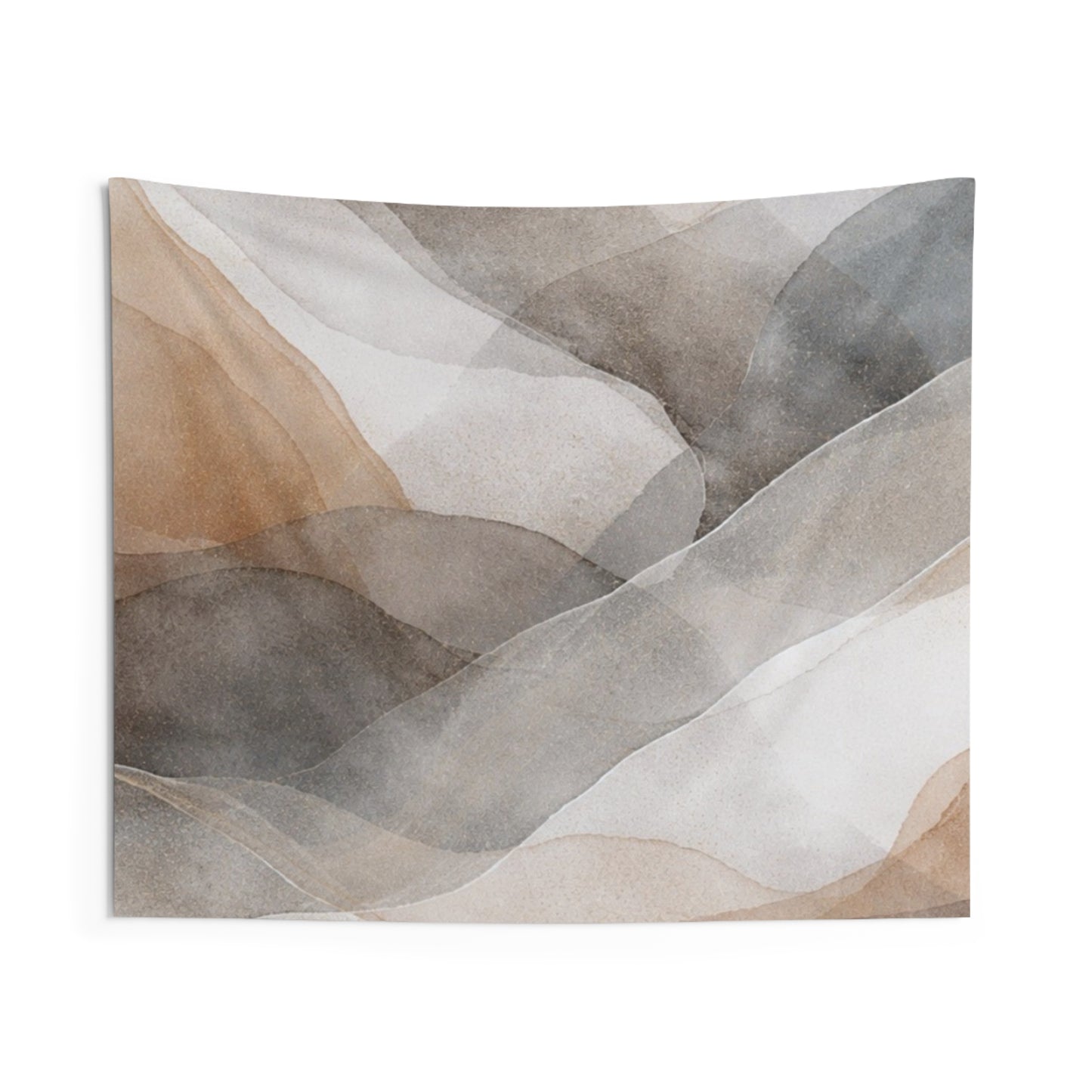 Abstract watercolor mountains indoor wall tapestry featuring neutral landscape art, showcasing soft mountain and horizon brushstrokes.