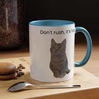 Cat Coffee Mug - "Don't rush, it's hot!" Accent Ceramic Mug (11/15 oz)