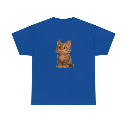 Brown kitten graphic T-shirt for cat lovers, featuring a cute feline design on a comfortable casual tee by Printify.