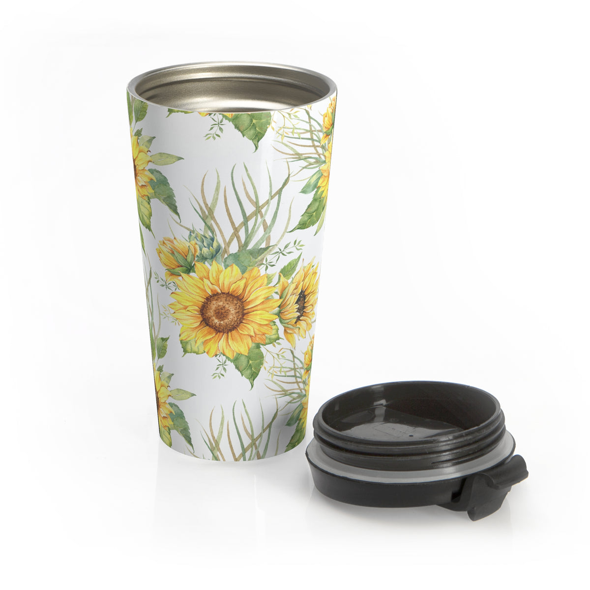 Watercolor sunflower 15oz insulated stainless steel travel mug