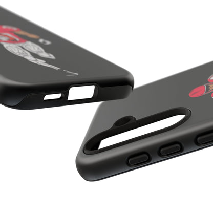 Black football player tough phone case for iPhone, protective sports design by Printify, featuring a dynamic football action scene.