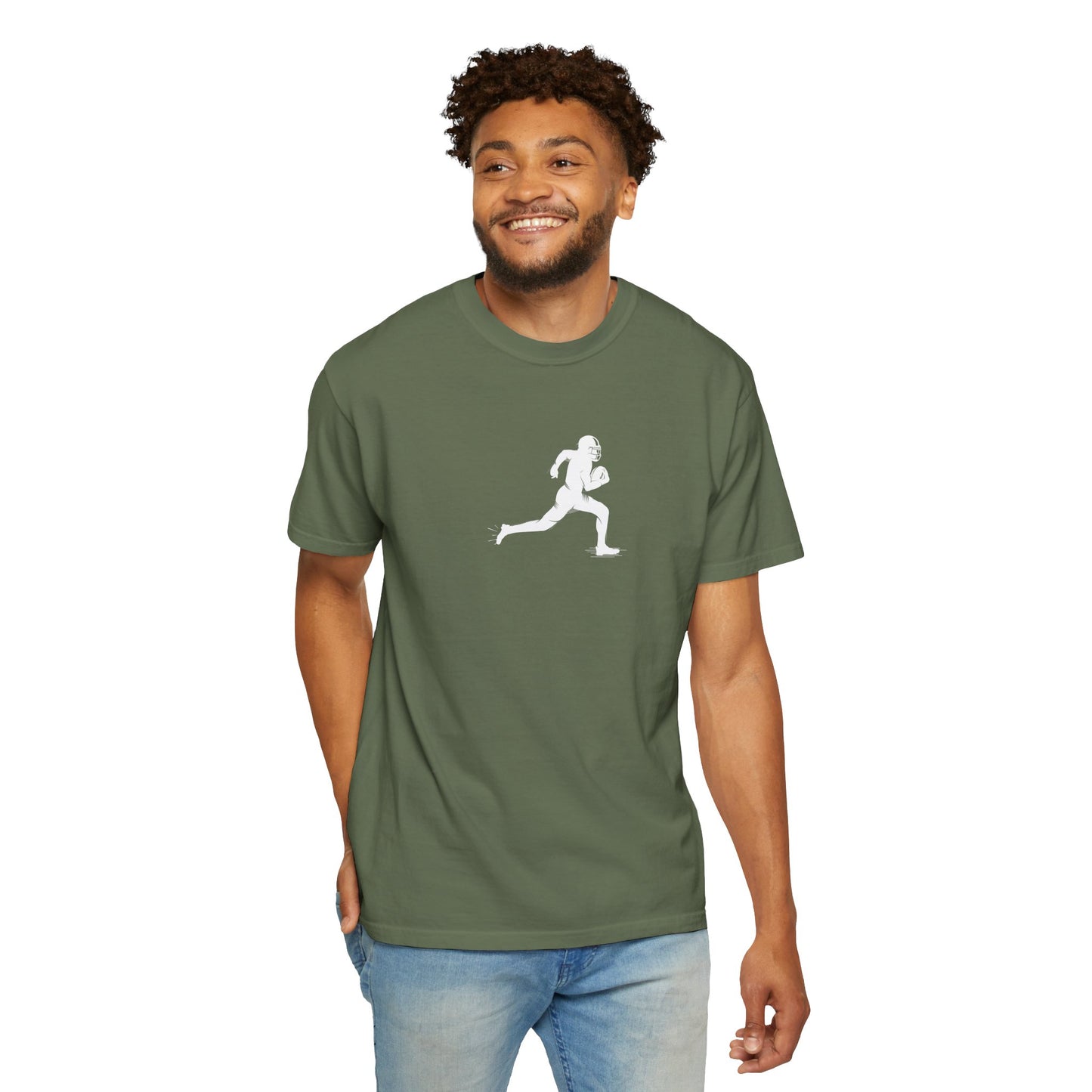 Sporty Unisex Garment-Dyed T-Shirt with Football Player Graphic, Activewear, Casual Wear, Gift for Runners, Fitness Apparel, Everyday Style