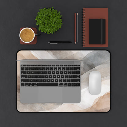 Neutral Watercolor Waves Desk Mat | Abstract Beige Gray Mouse Pad