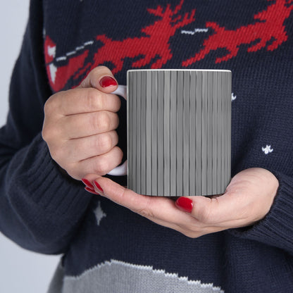 Gray Vertical Stripe Ceramic Mug — Modern Minimalist Coffee Cup (11oz, 15oz)