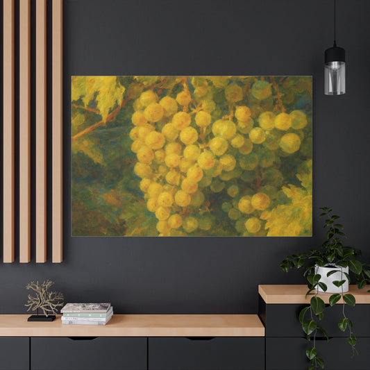 Yellow grape cluster canvas print by Printify showing a vibrant bunch of yellow grapes on a neutral background.