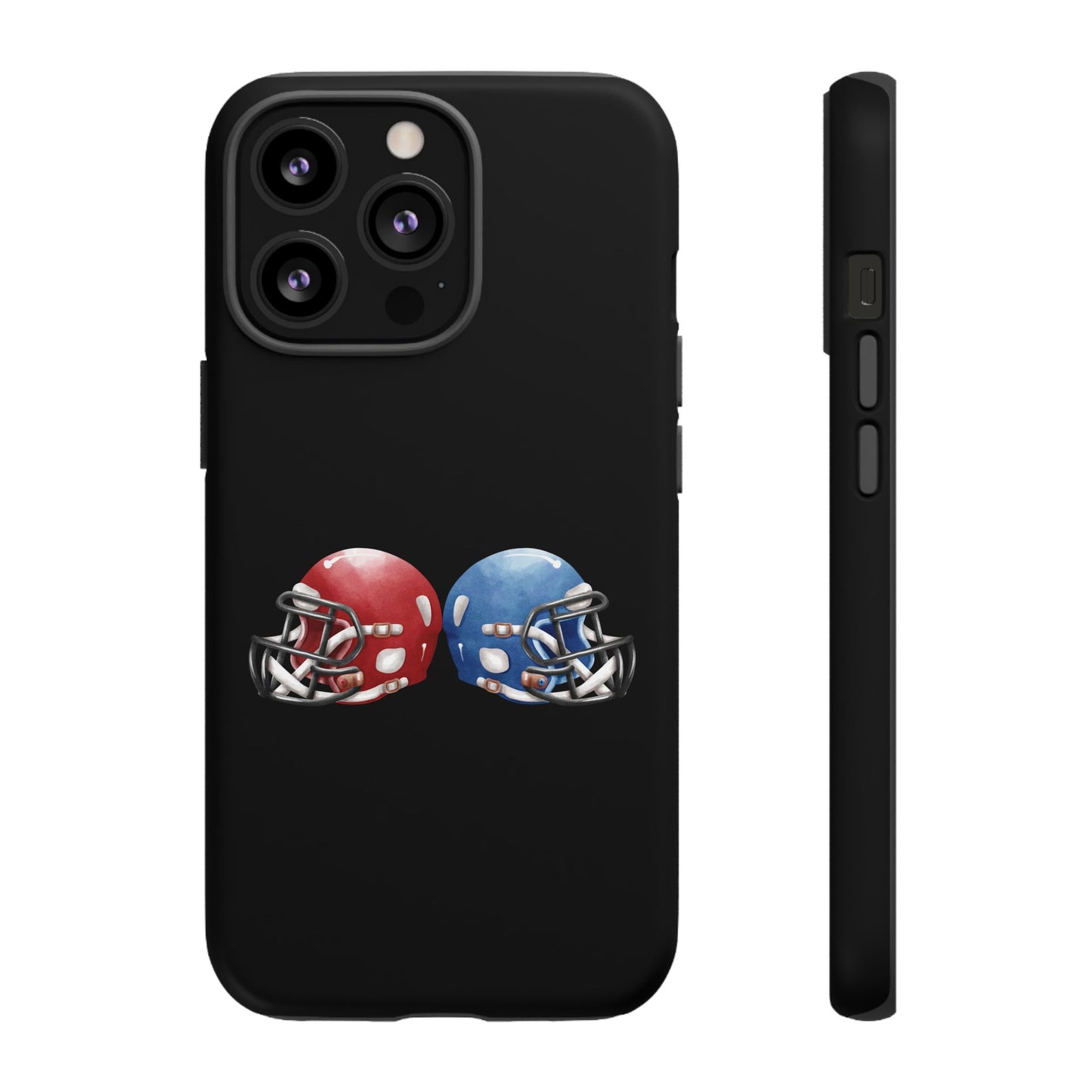 Red and blue football helmet tough phone case for iPhone, protective Printify cover with detailed helmet design.