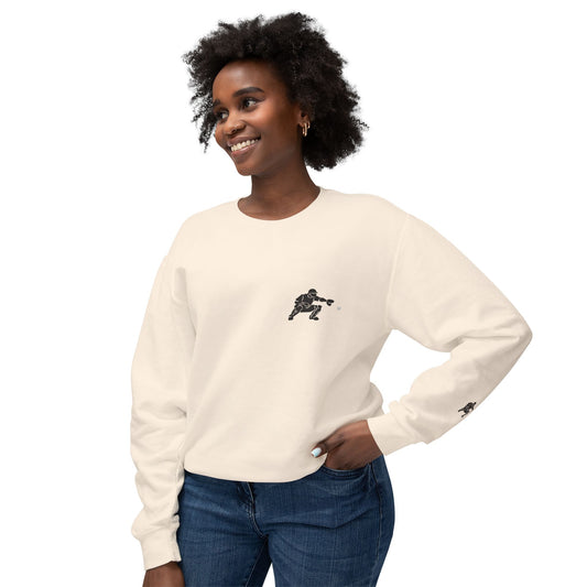 Catcher Baseball crewneck sweatshirt with minimalist back graphic, black Printify branded casual sweatshirt for baseball fans.