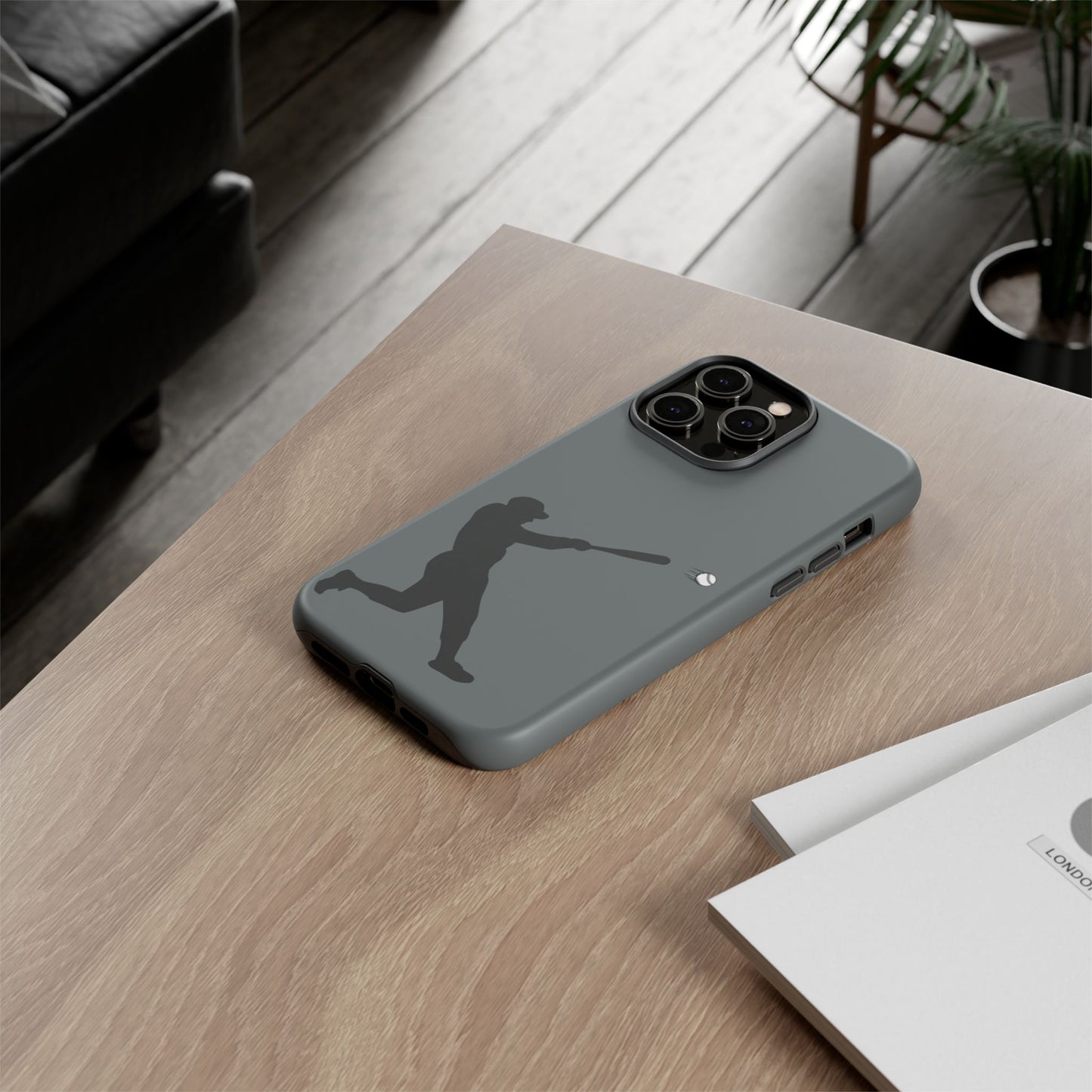 Printify baseball batter phone case, tough protective smartphone cover featuring a baseball player design for fans.