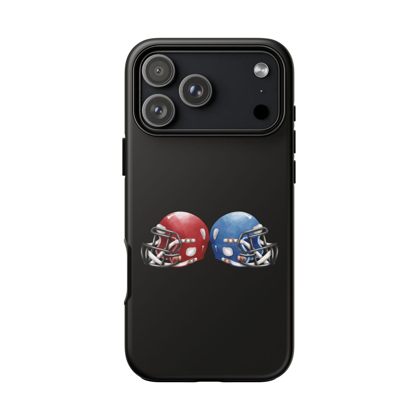 Red and blue football helmet tough phone case for iPhone, protective Printify cover with detailed helmet design.