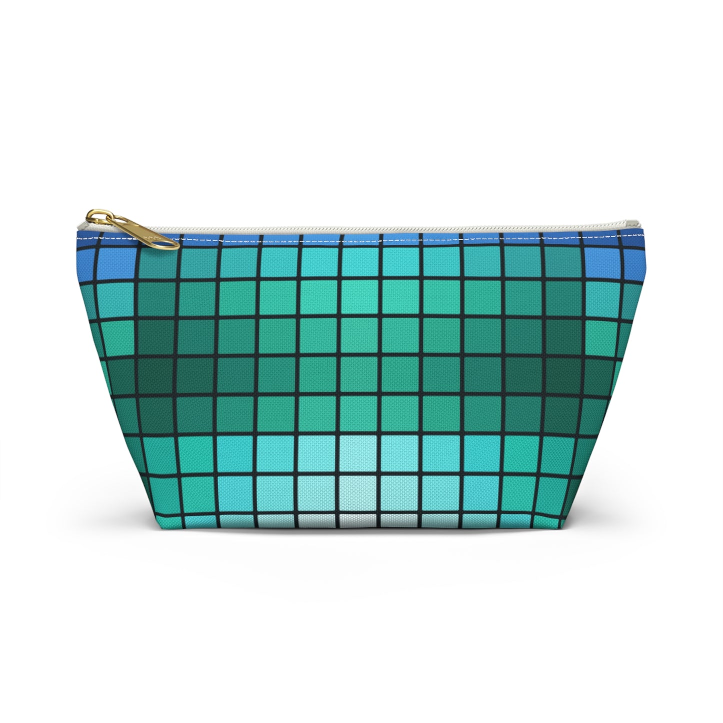 Teal Gradient Grid Accessory Pouch