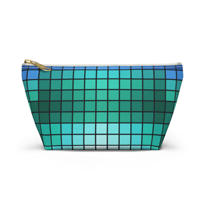 Teal Gradient Grid Accessory Pouch