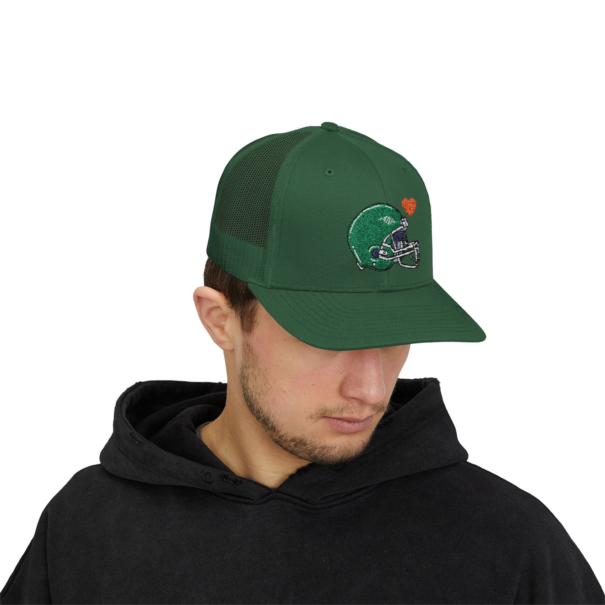 Snapback Trucker Cap with Football Heart Design - Perfect for Sports Fans, Gifts for Gamers, Casual Outings, Tailgating, and Team Spirit - TRV