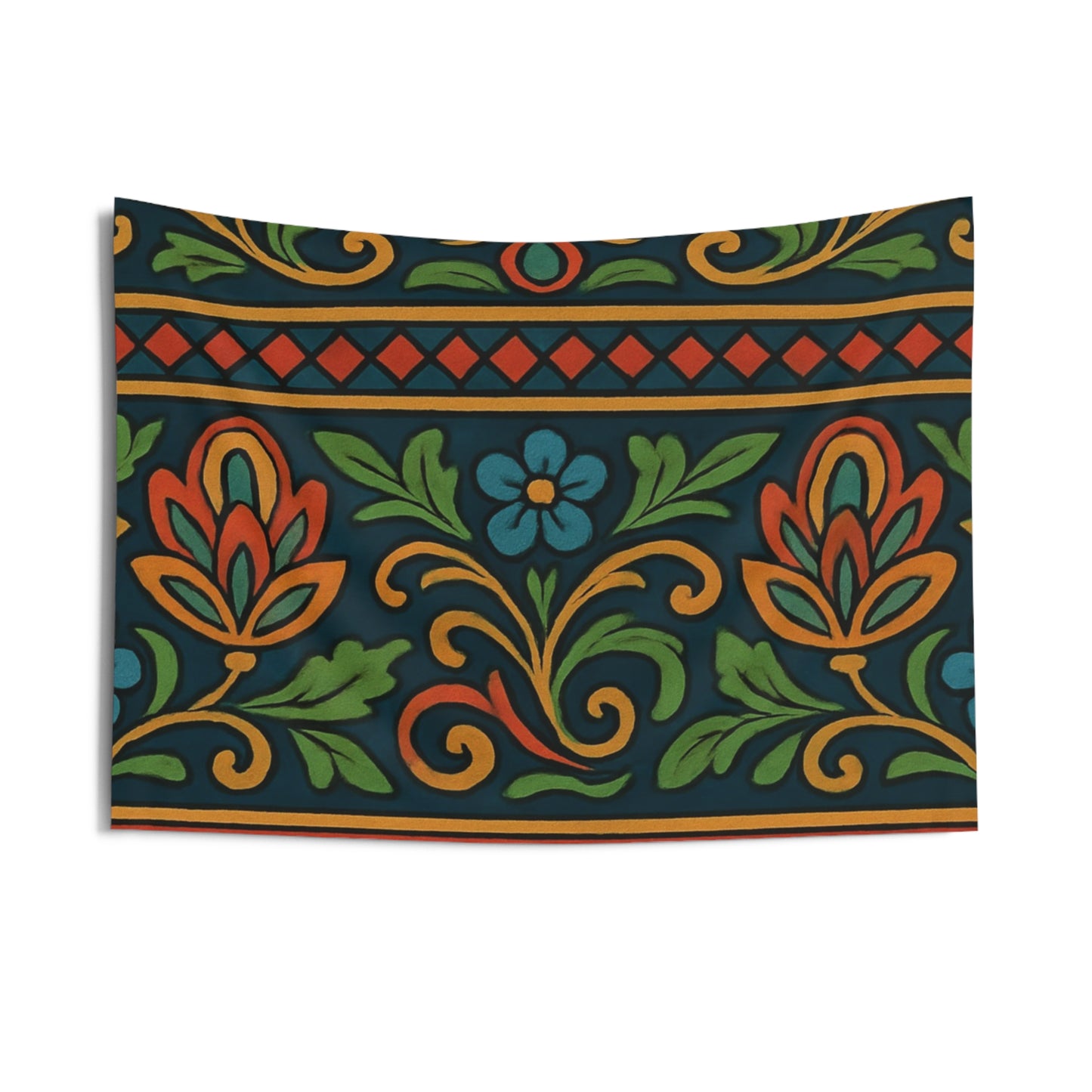 Folk Floral Indoor Wall Tapestry — Vibrant Boho Flower Pattern