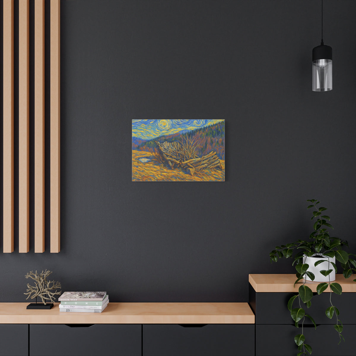 Impressionist Starry Landscape canvas print by Printify featuring a night sky with stars and scenic landscape artwork.